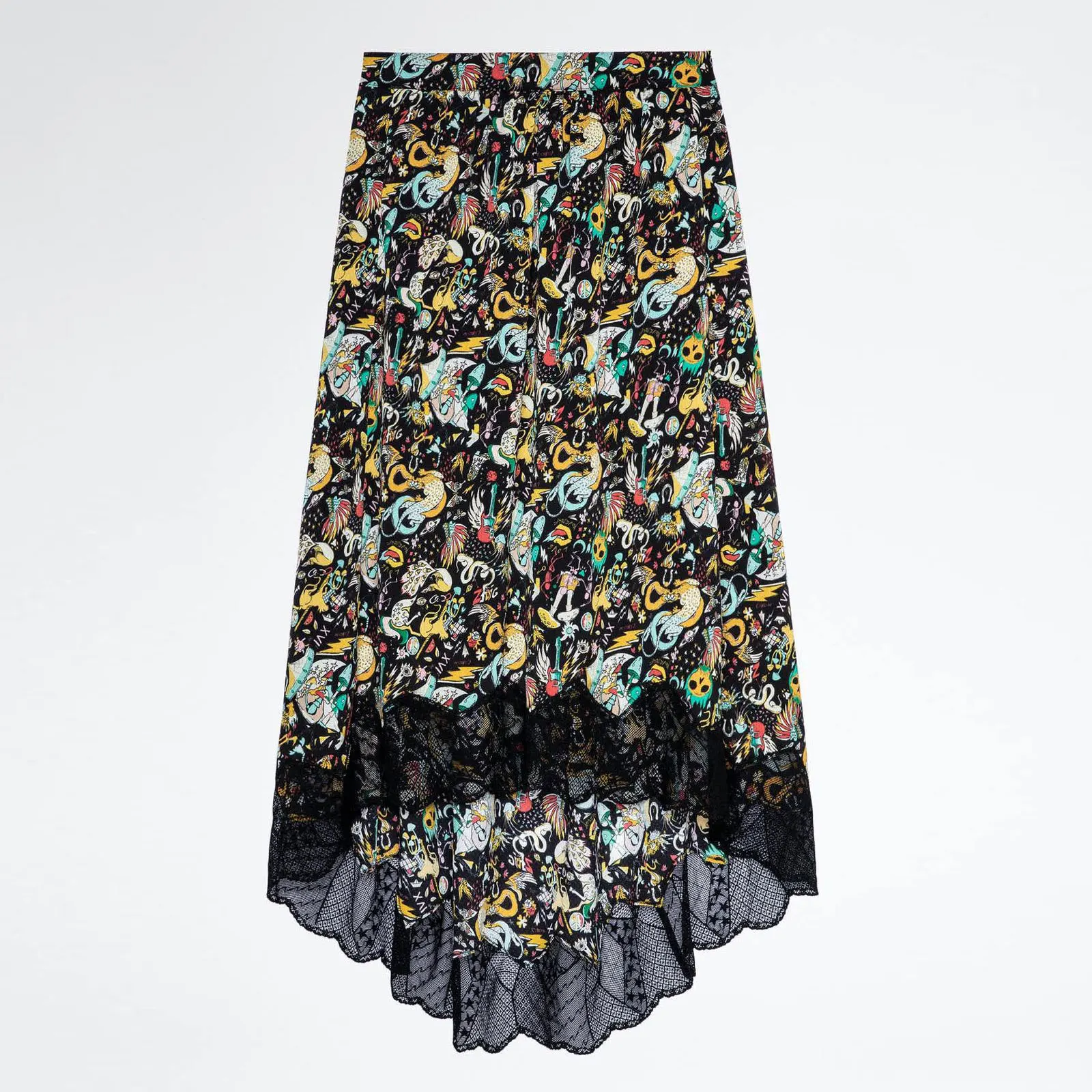 

Women print skirt 2022 new lace stitching fashion midi skirt