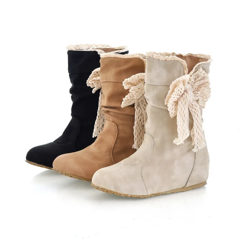 

Ботинки женские на резиновой подошве, базовые туфли без застежек, на танкетке из искусственной хлопка, с круглым носком, на шнуровке, больши...