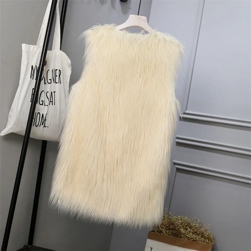 Новинка S/3Xl женские длинные жилеты из искусственного меха зима-осень пушистые меховые куртки без рукавов с v-образным вырезом Модные жилеты из искусственного меха J3047