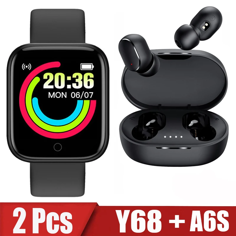 

2Pcs Y68 A6S Smart Watch Men Women Bluetooth Watches Sport Fitness Heart RateTracker Pedometer D20 Smartwatch for Phone Ios