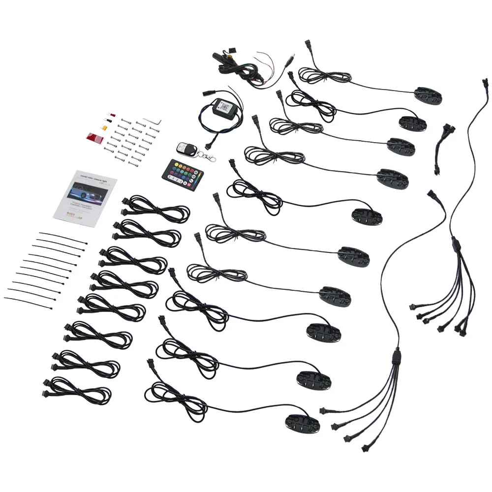 

RGB LED Rock Lights Wireless Music Chasing Offroad ATV 12V 10 Pods Underbody Neon Music Light Bluetooth-compatible APP Remote