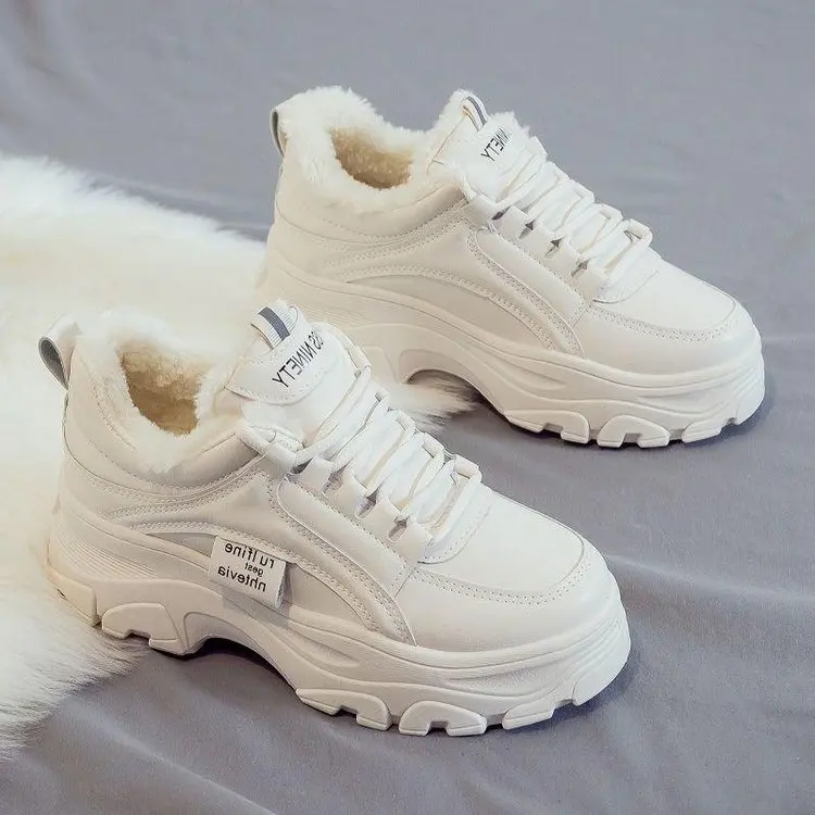 

Зимние плюшевые кроссовки для женщин, теплые кроссовки на толстой подошве, женские теннисные туфли, Уличная обувь для прогулок для женщин