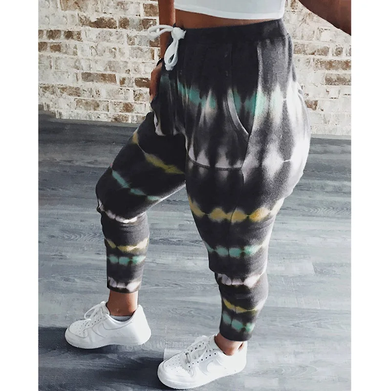 

Trousers Women Tie-dye Printed Pants Casual Korean Full Length Loose Drawstring Camo Pants Plus Size Womens Print Pattern