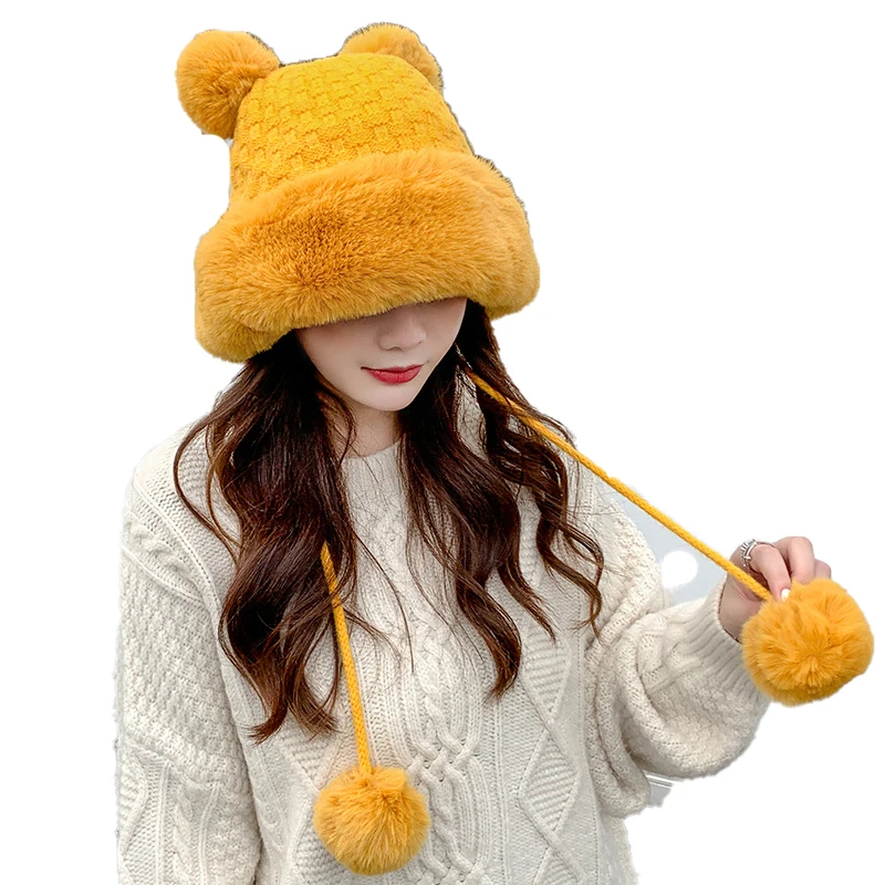 Корейские осенне-зимние женские новые шапки-бини из кроличьего меха шапки с