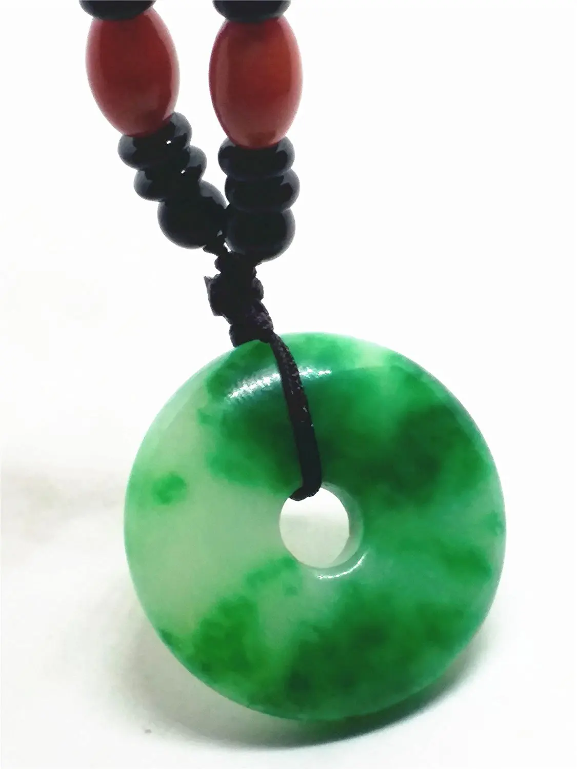 

LETSFUN Fine Jewelry Natural Green Jade Hand-carved Lucky Jade Pendant Rope Necklace 35mm Free Shipping