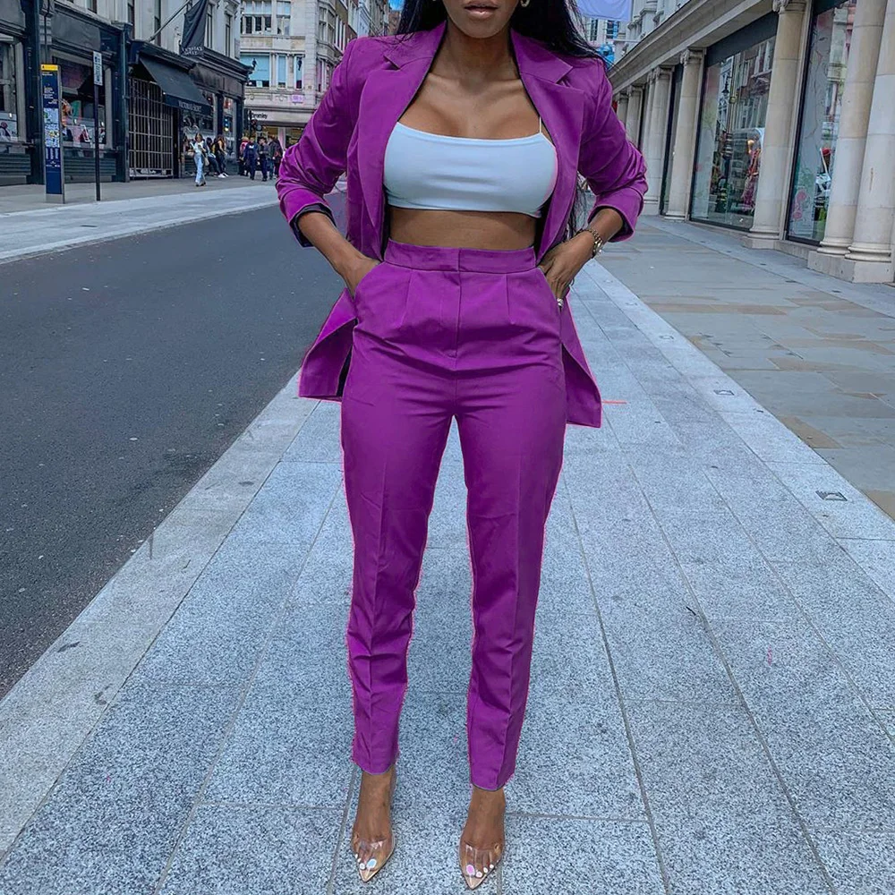 Комплект из двух предметов повседневный Блейзер пальто и однотонный костюм