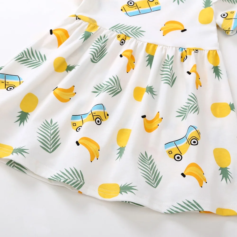 2021 New Baby Clothes Banana Printed Summer Dress Cartoon Kids Girls Soft Infant Casual Short Sleeve Dresses | Детская одежда и