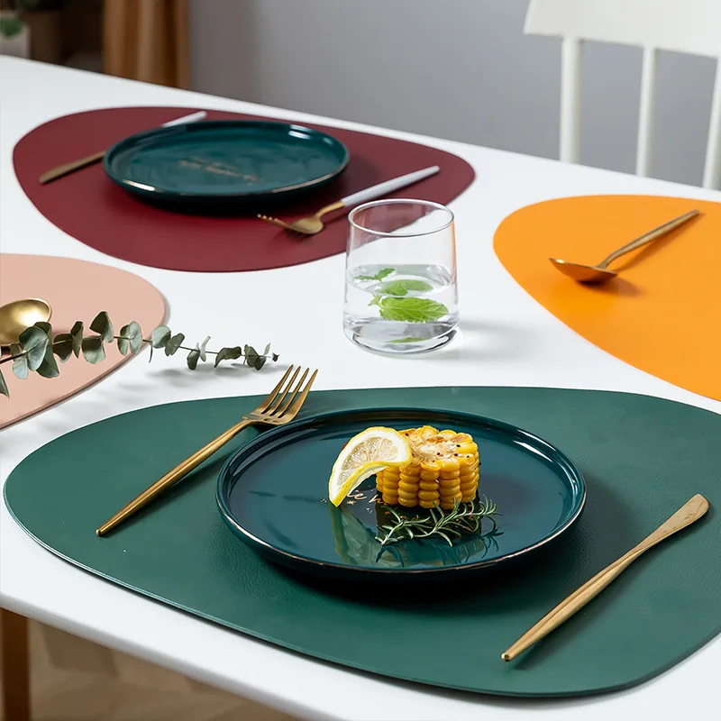 

Ins Style Placemat PU Leather Tableware Pad Heat Insulation Placemats Coaster Tableware Home Non-slip Placemat
