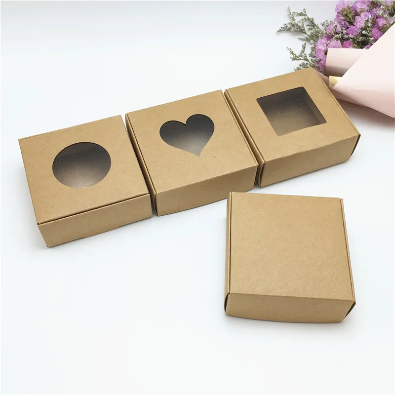 

2pcs/lot 7.5x7.5x3cm Transparent PVC Window Soap Boxes Kraft Paper Box Gift Packaging Box For Gift Wedding Gift Box