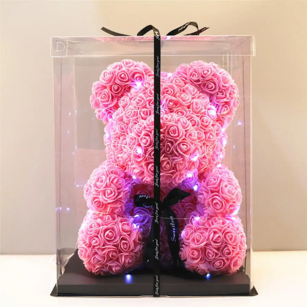 

Большой плюшевый мишка, 38 см, искусственные цветы, медведь из ПЭ розы для девушки, подруги, День Святого Валентина, Свадебный Рождественский ...