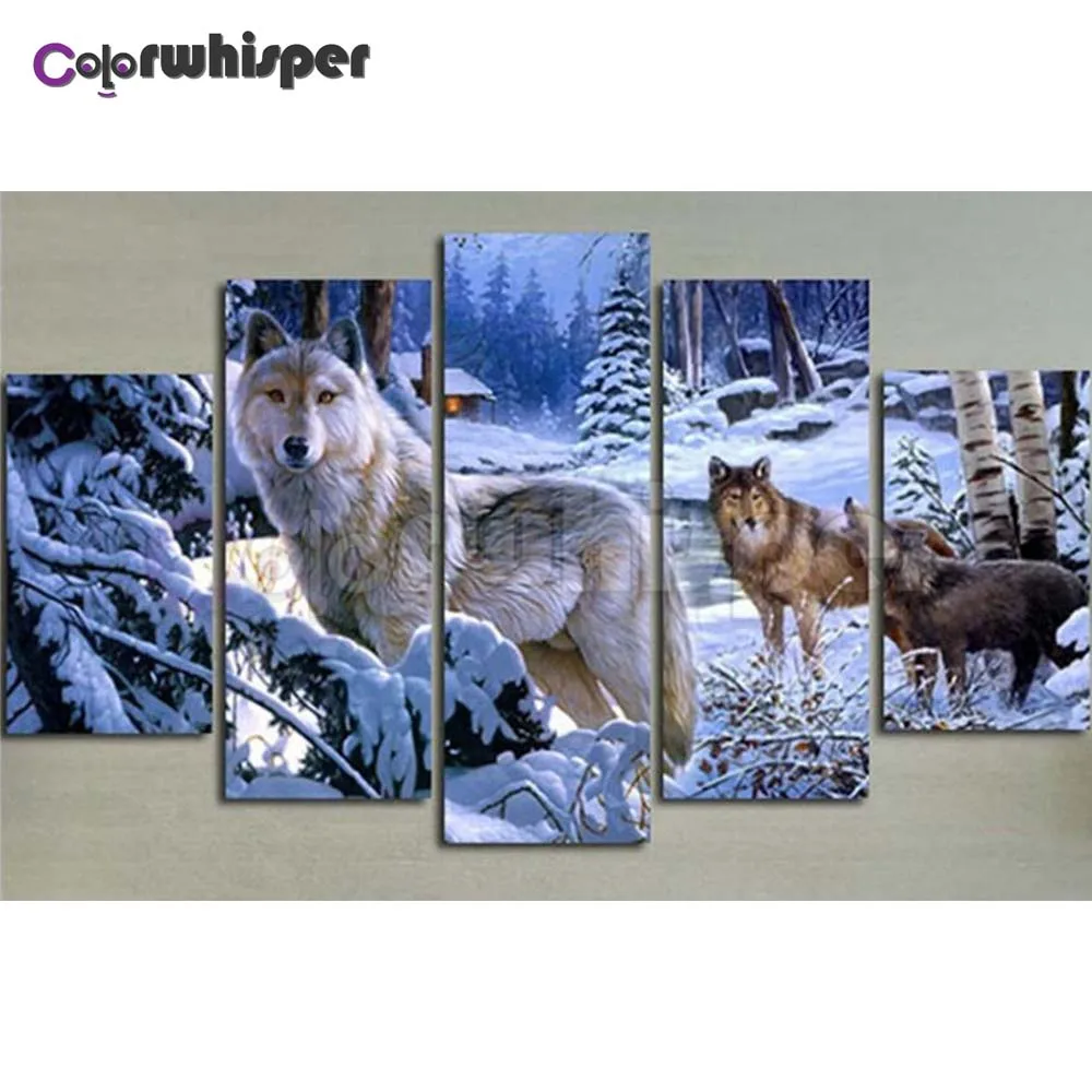 Алмазная живопись 5D Z889 5 шт. полноразмерная/круглая мозаика с волком вышивка