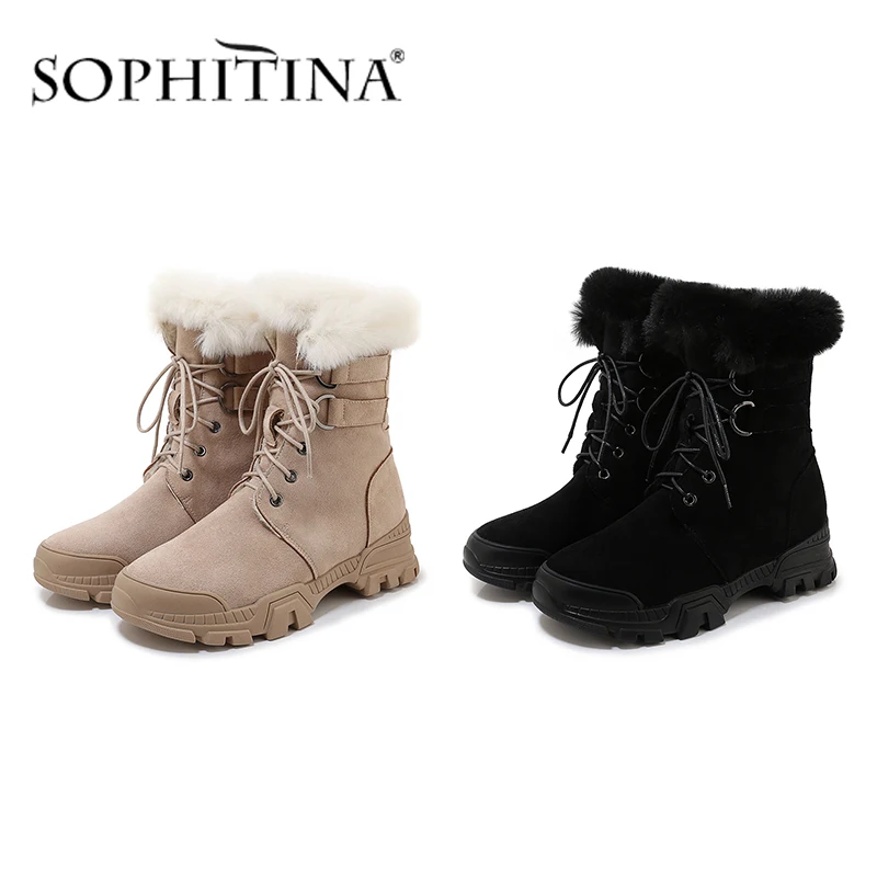 SOPHITINA/зимние сапоги; удобные теплые однотонные ботинки из высококачественной натуральной кожи с круглым носком на шнуровке; женские ботильоны; PO314