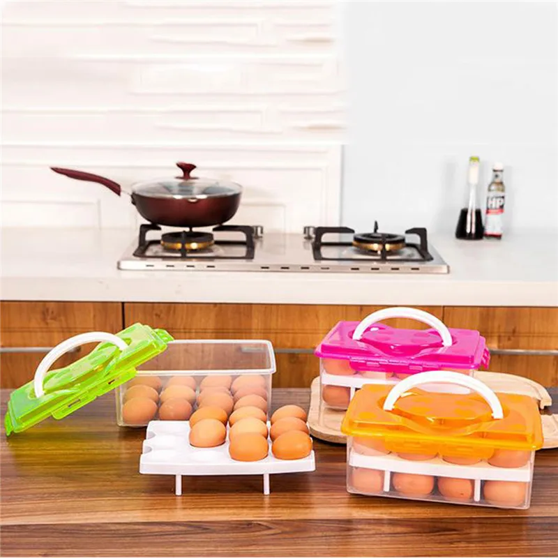 24 Grid Egg Box Food Container Organizer Convenient Storage Boxes Bilayer Basket Crisper Kitchen Refrigerator Tools | Дом и сад
