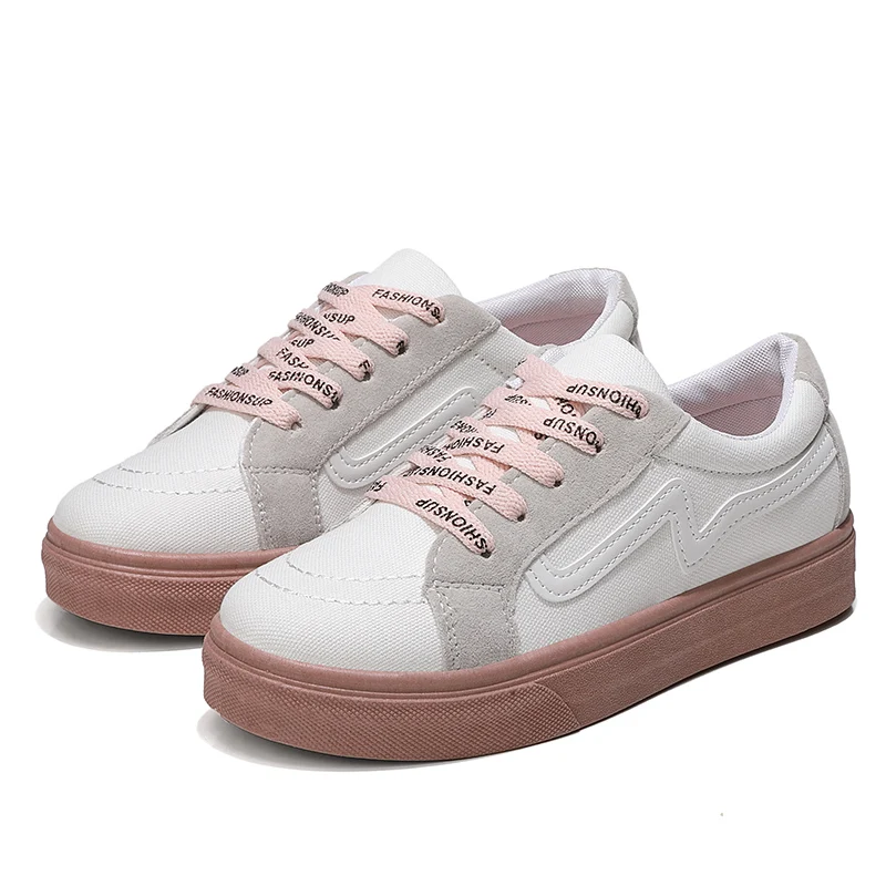 White pink Модные женские туфли Повседневное Дамская обувь на платформе кроссовки удобные Винтаж леди Туфли без каблуков холст обувь на плоской резиновой подошве; Schuhe; Damen - Цвет: White pink