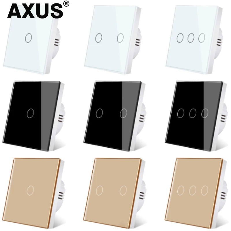 AXUS EU Touch Switch AC100-240V Led backlight Panel Tempered Crystal Glass wall Light sensory Switches 1/2/3 Gang Interruttore