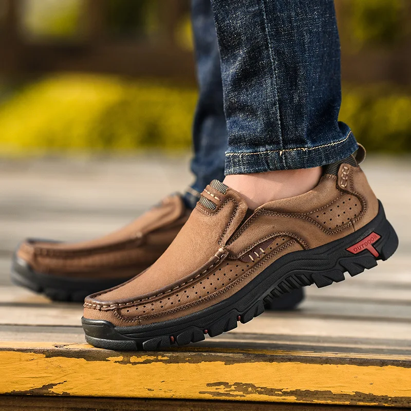 Beli Sneakers Pria Luar Ruangan Kualitas Tinggi Sepatu Kasual Kulit Asli Sepatu Olahraga Platform Merek Fashion Sepatu Kerja Untuk Pria Hiking
