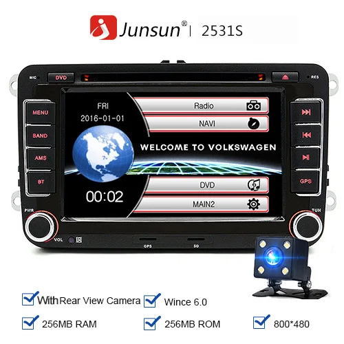 Junsun " 2 din android-автомобильный DVD Радио для VW/Golf/Passat/поло/Tiguan /Skoda/Fabia/Rapid/Seat/Леон gps 3g Wi-Fi Авторадио - Цвет: Wince with camera