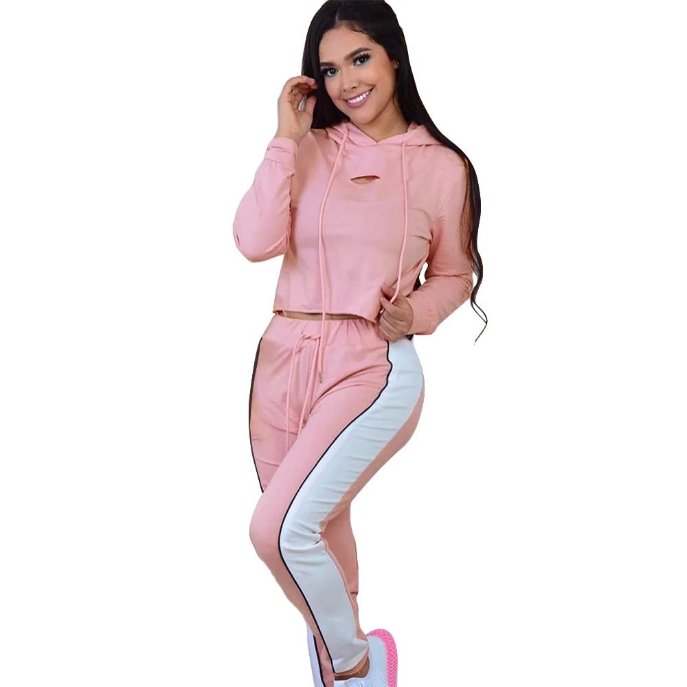 

Women's tracksuit casual sports suit autumn and winter new color matching fashion loose long sleeve two piece set hooded outfits