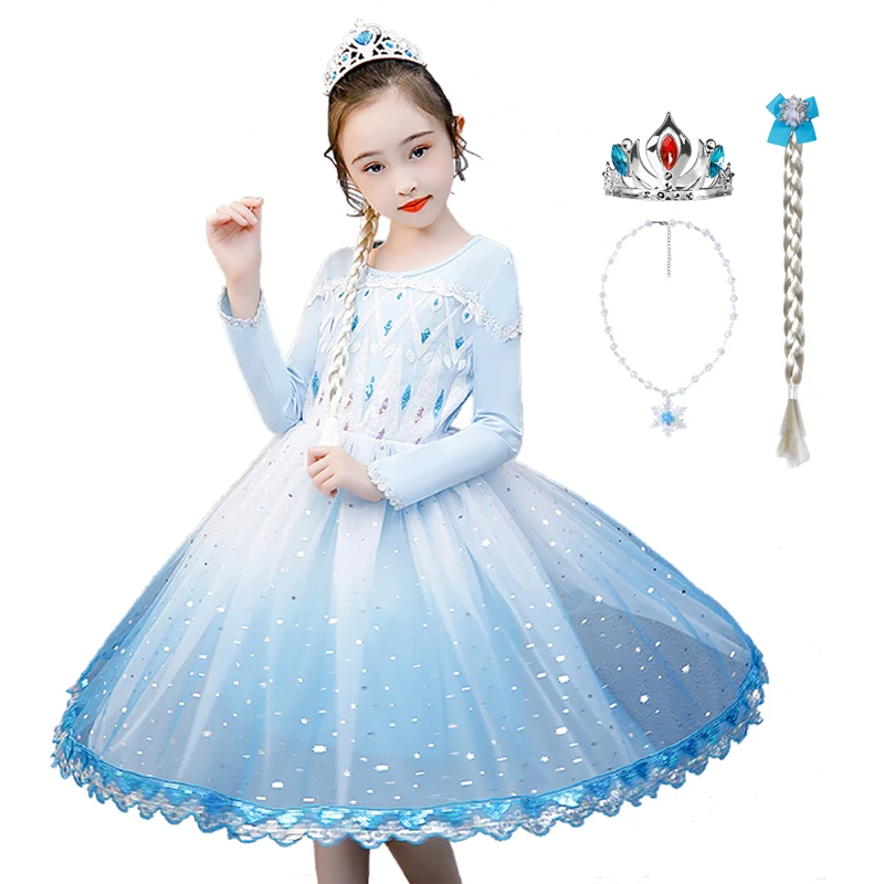 

VOGUEON Princess Girl Dress Fancy Halloween Birthday Party Role-playing Costume Kids Snow Queen Elsa Dress Girls Sequins Vestido