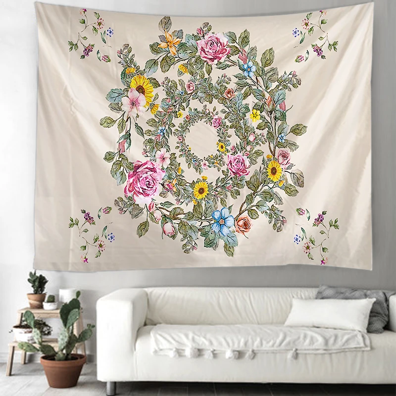 Красивый настенный гобелен с цветочным рисунком мандалой покрывало для дивана в