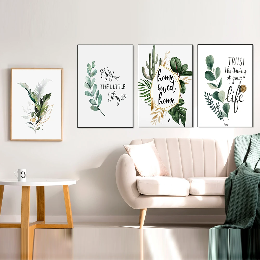 Семейная простая цитата милый домашний принт плакаты с зелеными листьями