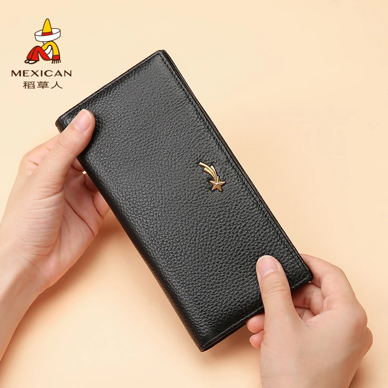 

Mexican Genuine Leather Women Long Purse Female Clutches Money Wallets Handbag Handy Passport walet for Cell Phone Card Holder