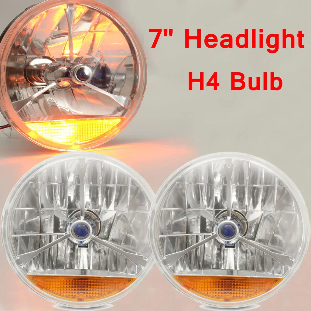 

2Pcs H4 Headlight 7inch Blue Dot Tri-Bar H4 Headlight Clear Lens Multi Reflex Headlight for Ford for Chevy H4 12V 60/55W Bulb