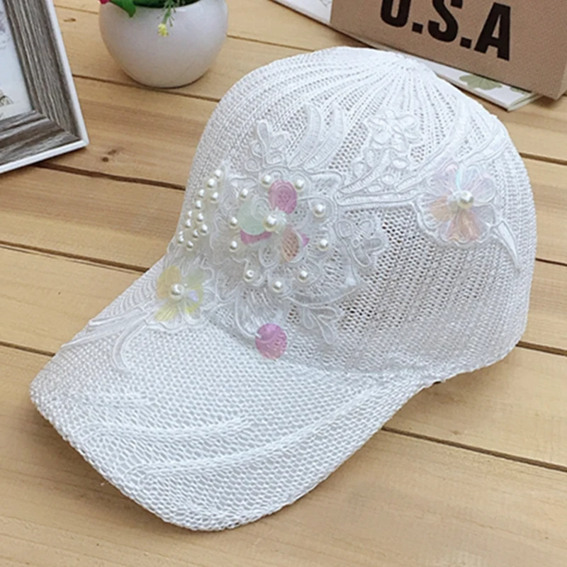 

Summer breathable baseball cap female Snapback flower point diamond shade sunscreen cap brand fashion lady Visor cap