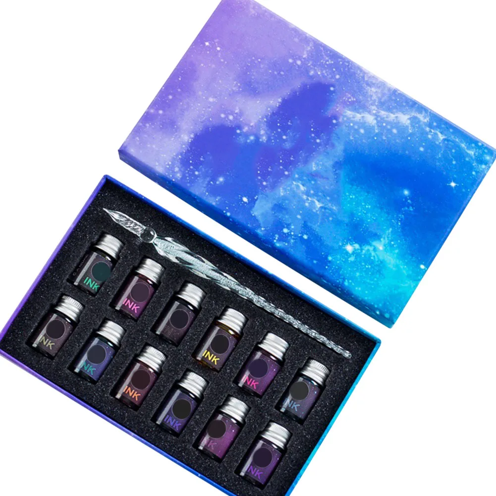 

13pcs Stationery Supplies Fountain Artisit Glass Dipped Pen Ink Set Birthday Gift Crystal Starry Sky Art Writing Drawing School