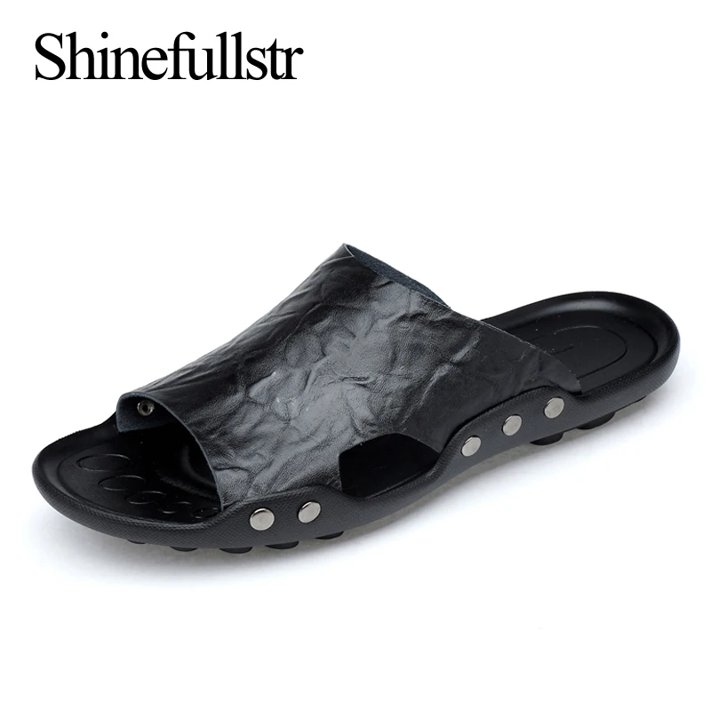 Шлепанцы мужские кожаные дышащие большого размера | Обувь