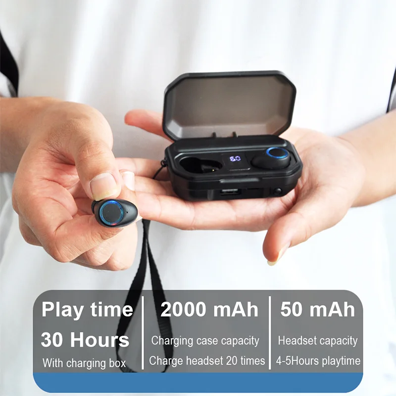 

IPX7 Waterproof Sport TWS Wireless Headphone Noise Reduction Music Earphones Bluetooth 5.0 5D Deep Bass Headphones 5H Playtimes