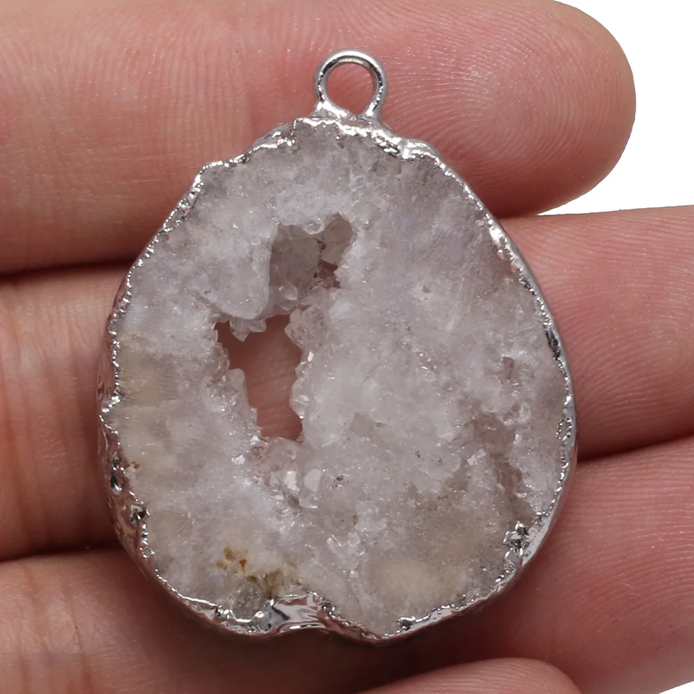 

Natural Agates Stone Pendants Irregular Druzy Geode White Agates Stone Charms for Jewelry Making Necklace Bracelet Gift