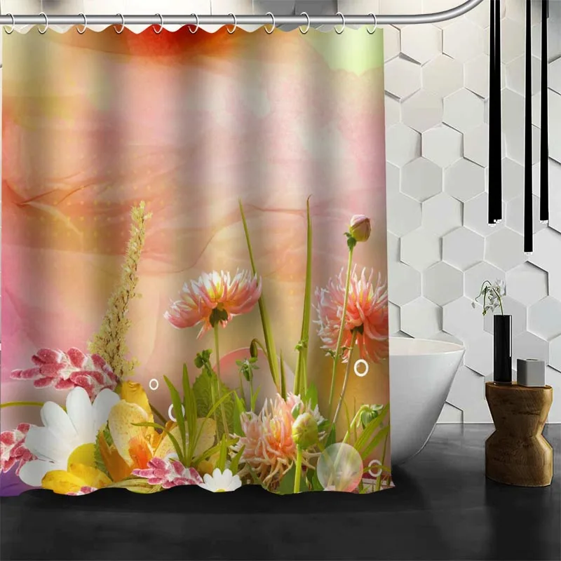 New Arrival Dahlias Flower Shower Curtain Polyester Fabric High Defintion Print Bathroom Waterproof 12 Hook Bath | Дом и сад