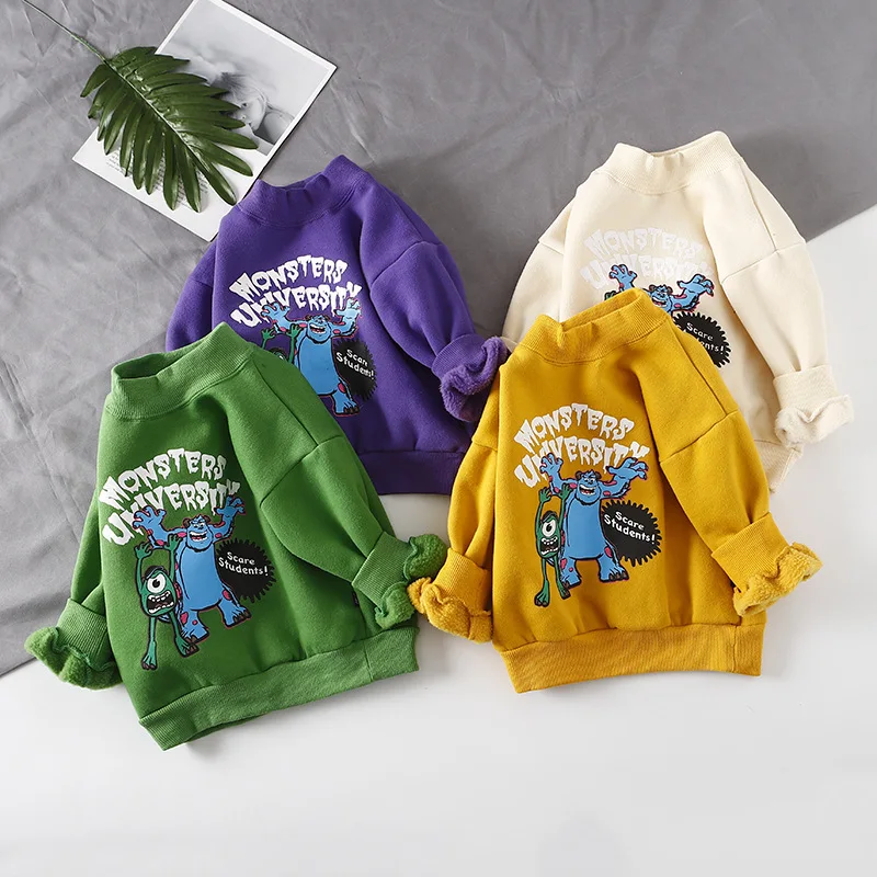 Бархатная футболка для малышей Детская одежда с принтом Алфавит и Монстр оптовая