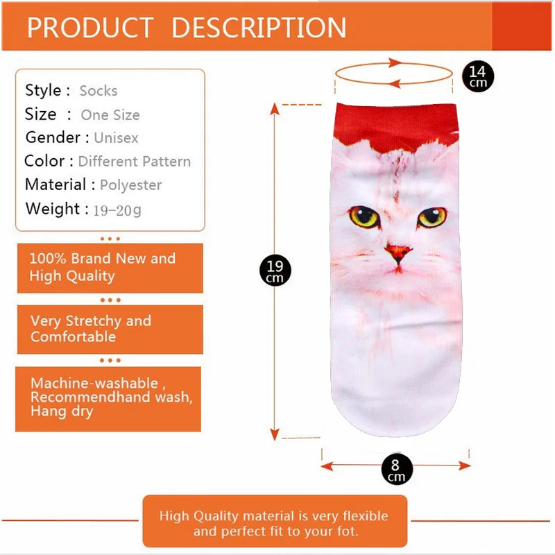 5 пар/лот 3D принт женские лодочные носки с изображением кошек и собак из
