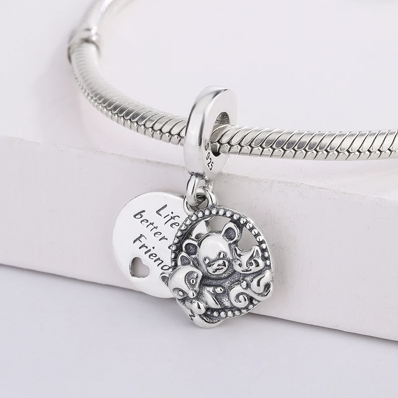 

Fashion Accessories 925 Sterling Silver Bear Fox & Squirrel Double Pendant Charm Bracelet DIY Jewelry Making For Pandora
