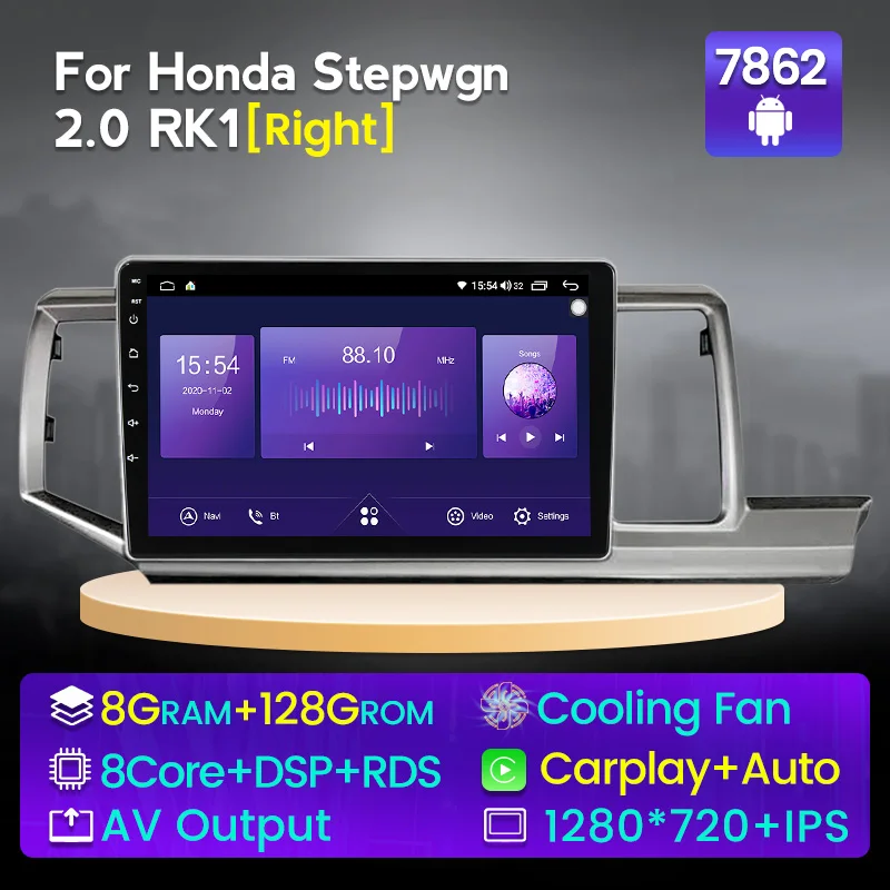 

NaviFly 10 ''HD1280*720 Android 11 8 + 128G автомобильный радиоприемник DVD-плеер для Honda Stepwgn 2009 - 2015 4G LTE IPS экран беспроводной Carplay