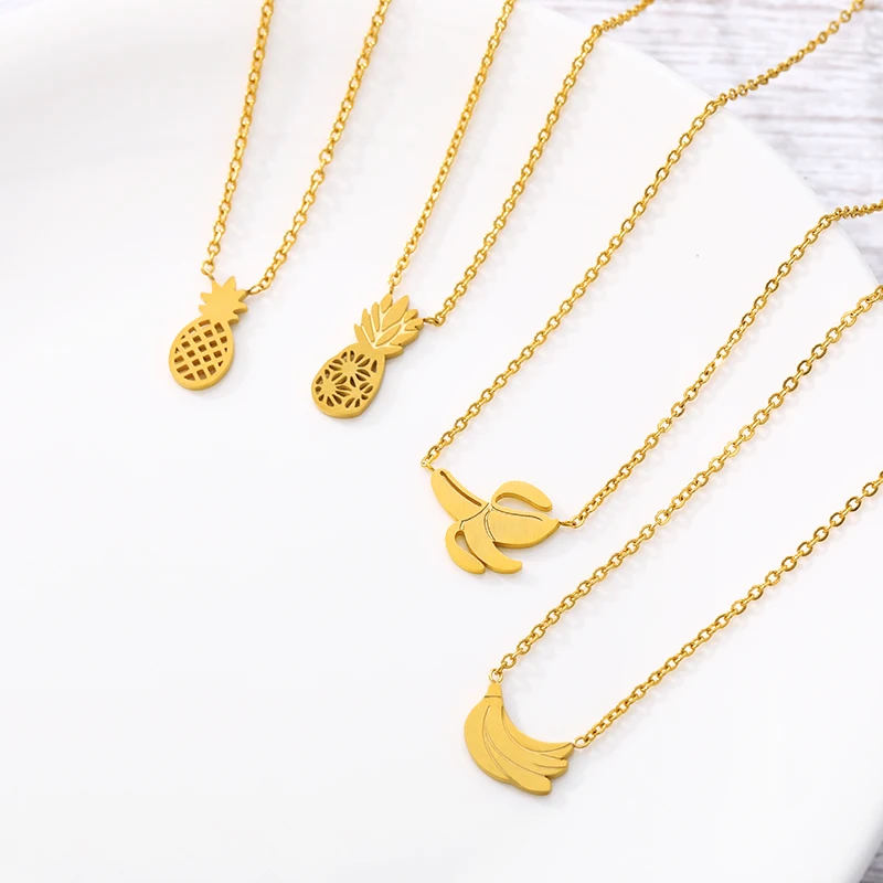 Ожерелья в форме фруктов для женщин ананас Банан Подвеска-арбуз ожерелье из