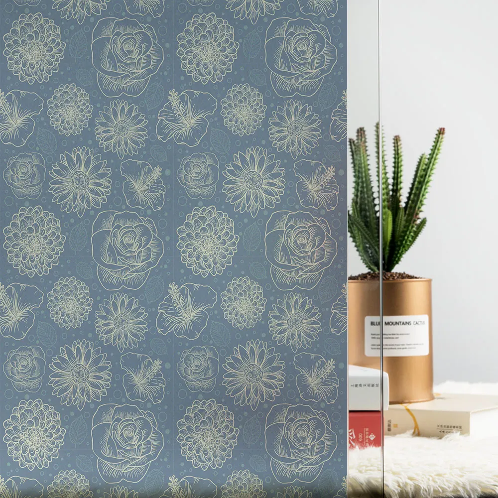 Темно синий европейский стиль окно Fim цветы витражные стекла стикер матовый