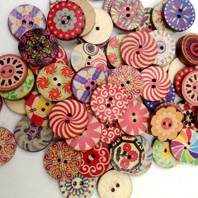 

100Pcs Wooden Buttons Flatback 2 Hole for Clothes Sewing Hand Crafts 20mm