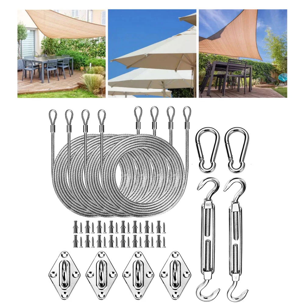 

Sun Shade Sail Hardware Kit Awning Canopy Fixing Installation Accessraies Set With 48 Ft Wire Rope For 4-Corner Sun Shade Sail