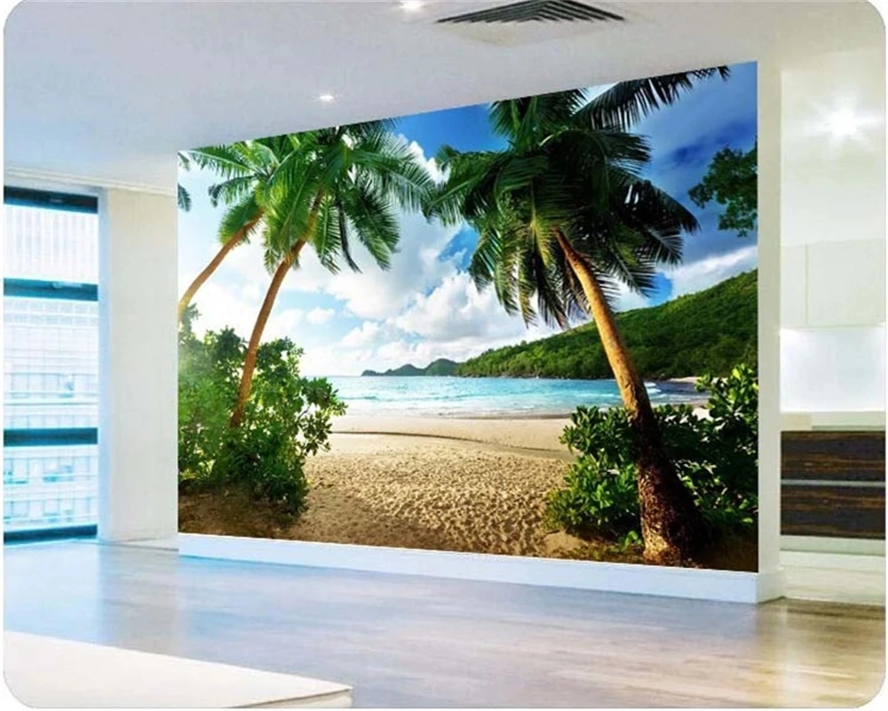 Custom Size photo High quality 3d Self Adhesive wallpaper Sea palm beach island Travel TV sofa background bedroom large murals |