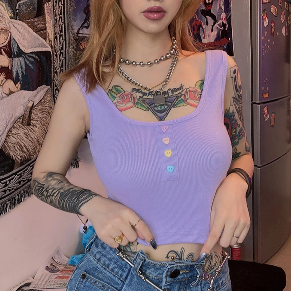 Сексуальный топ на пуговицах Модный женский фиолетовый жилет с открытыми