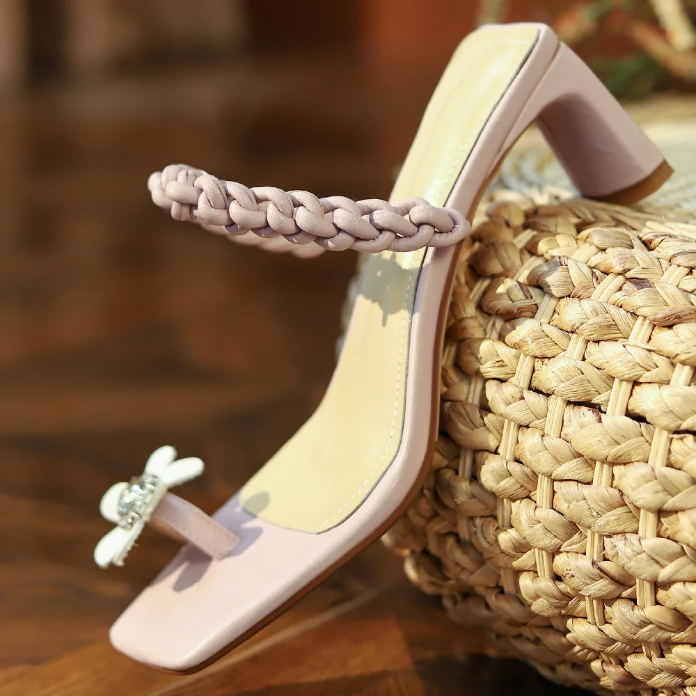 

Women's genuine leather thick high heel open toe summer pumps flower decoration sweet ckorean style ladiessdailu slides sandals