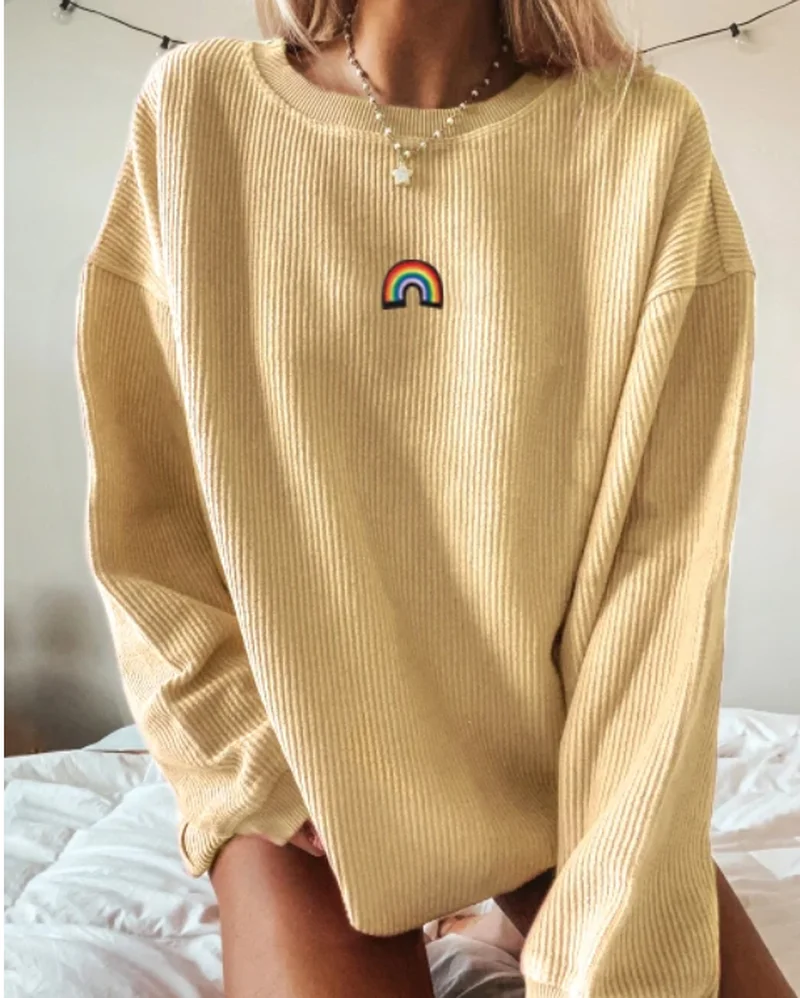 

Large Size Hoodies Women Sweatshirts 2020 Autumn New Loose Knitted Stripe Butterfly Embroider Sweatshirt Casual Harajuku Hoodie