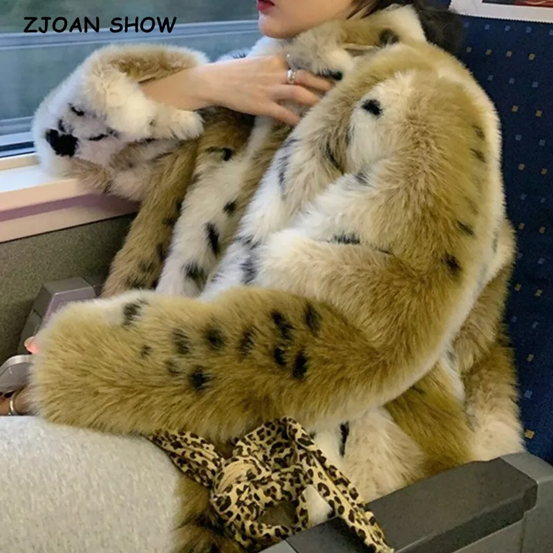 Женская меховая куртка с леопардовым принтом свободная Шуба длинным рукавом и