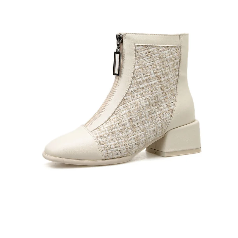 

Shoes Woman Flat Boots Luxury Designer Zipper Round Toe Boots-Women Low Fashion Rock Ladies 2020 Med Mid Calf Rubber