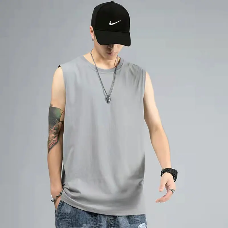 

Жилет мужской весенне-летний хлопковый, повседневная однотонная Базовая майка без рукавов, с круглым вырезом, свободный крой, для бега и спорта