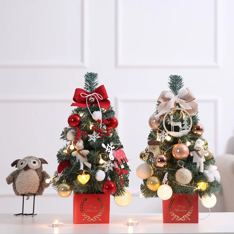 Mini &aacute;rbol de Navidad Artificial con cadena de luces LED, adornos de mesa, Mini &aacute;rbol de Navidad, decoraciones de Navidad DIY, regalo-3