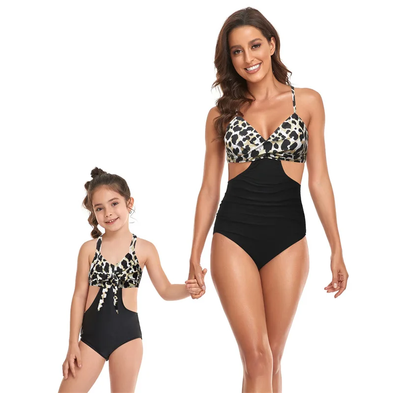Adomaner  Family Matching Bathing Suits Mother Daughter Swimsuit Print Split Swimwear Mommy and Me Women Girl Bikini Family Look